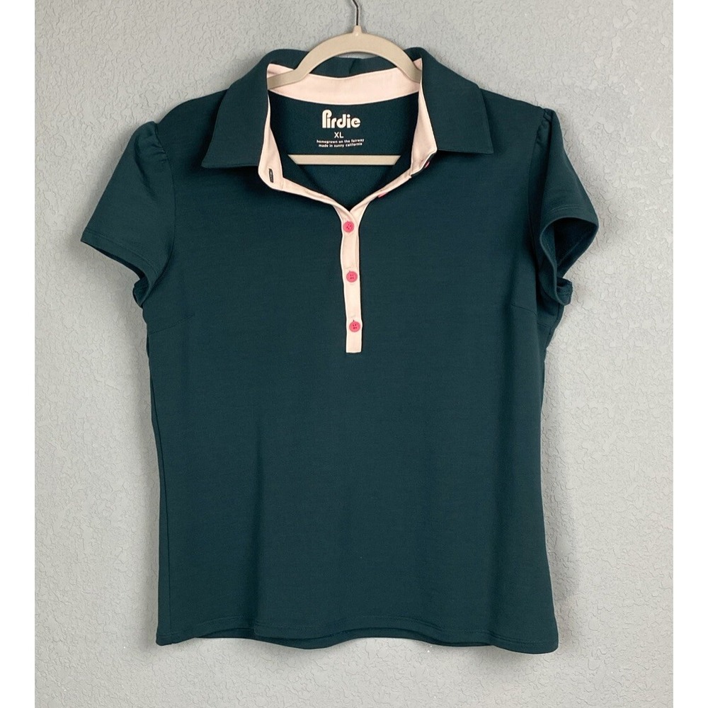 Pirdie Golf‎ Polo Women's XL June Daly Teal White Sunny California Puff Sleeve